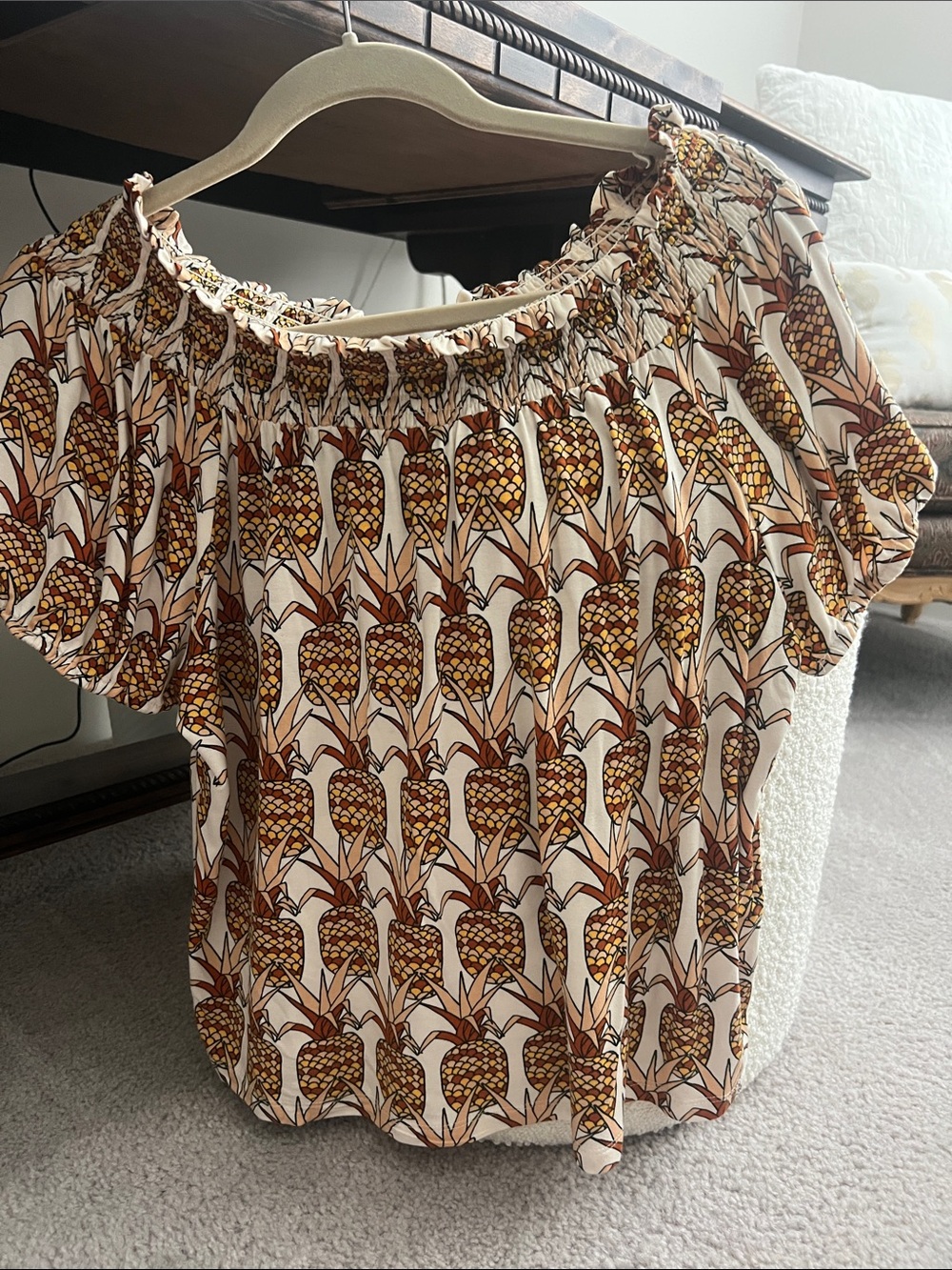 Anthropologie Porridge Pineapple Printed Bow Back Off Shoulder Top Like New M